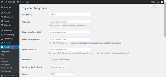 Cài đặt các thông tin cần thiết