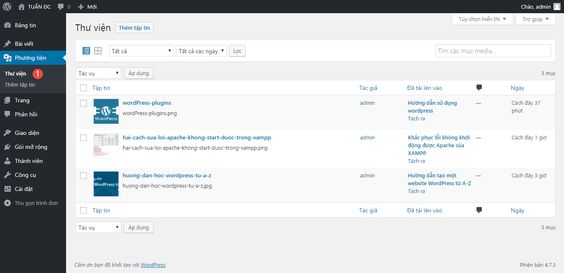 Phương tiện là nơi để bạn quản lý tất cả những tệp tin được tải lên