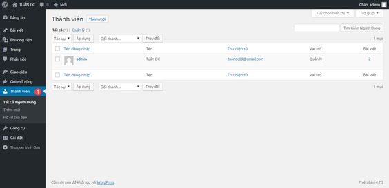 Quản lý người dùng trong wordpress