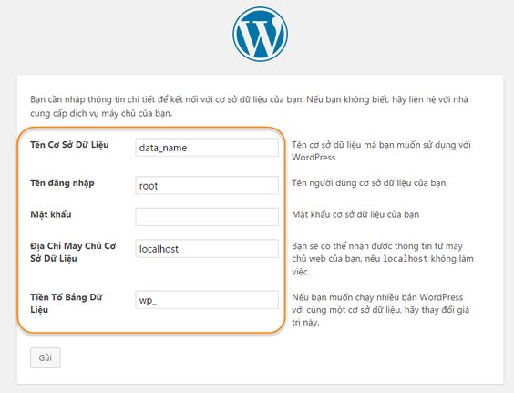 Nhập đầy đủ thông tin kết nối đến CSDL của bạn