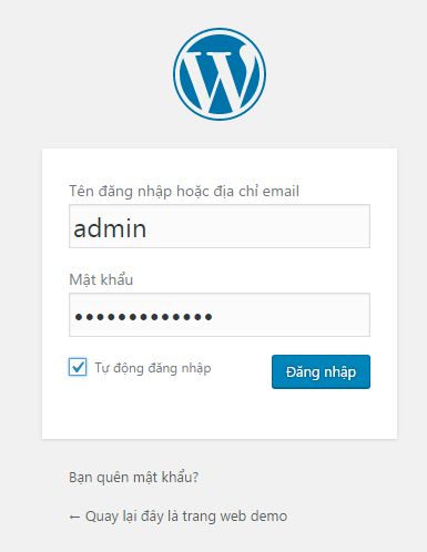 tiến hành đăng nhập, kết thúc quá trình cài đặt wordpress