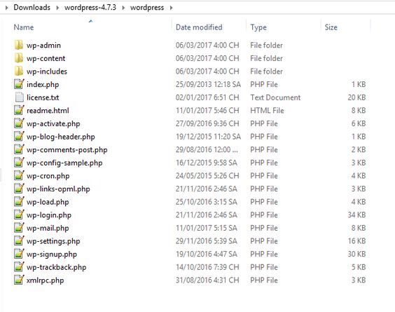 Các file và thư mục của mã nguồn WordPress