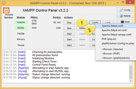 Hãy mở Httpd.conf ngay trên giao diện của XAMPP