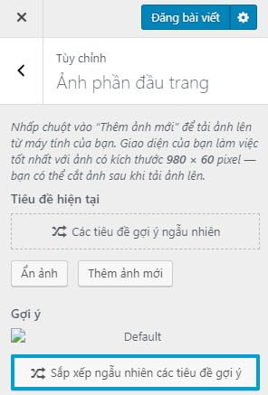 Ảnh phần đầu trang giúp bạn thay đổi hình ảnh đầu trang, đồ thời nó có thể hiển thị các hình ảnh ngẫu nhiên nữa