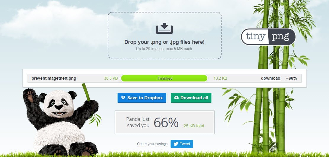 Dung lượng hình ảnh giảm hơn một nữa khi sử dụng tinypng.com