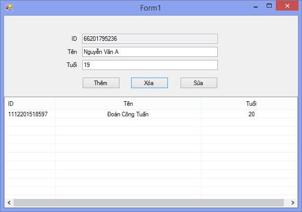 Kết quả sau khi xóa dữ liệu XML