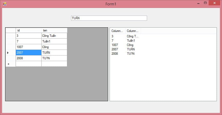 Gọi dữ liệu từ DataGridView và ListView lên textbox khi click dòng trong C#