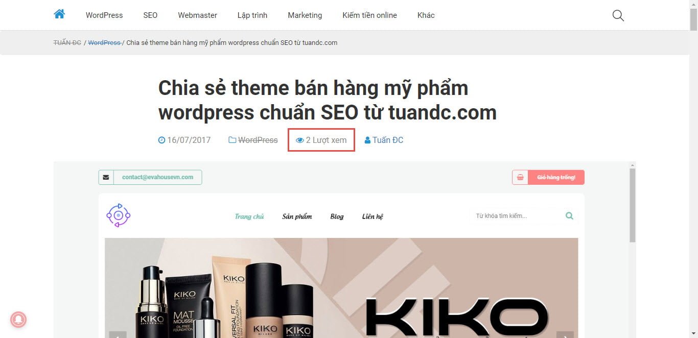 Kết quả hiển thị số lượt xem bài viết