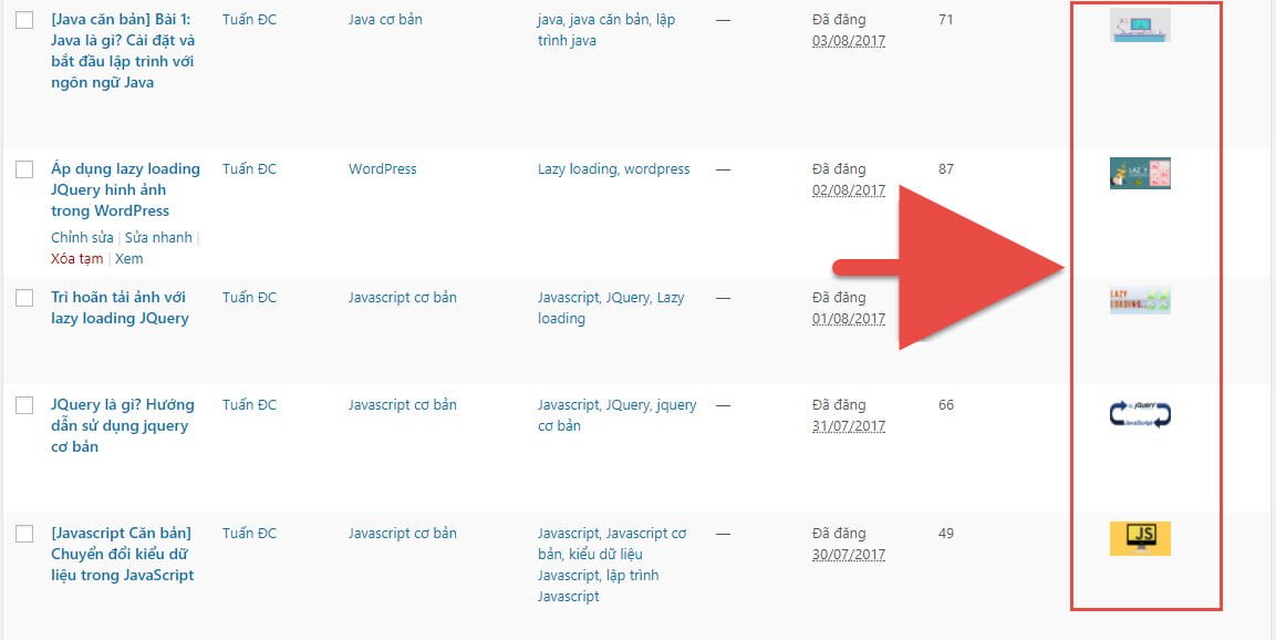 Hướng dẫn hiển thị Featured Image ra khung danh sách bài viết trong WordPress