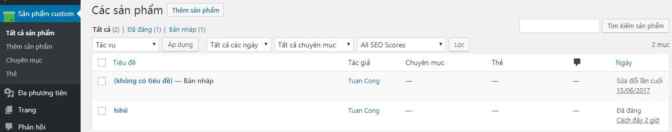 Phần post của custom post type mới