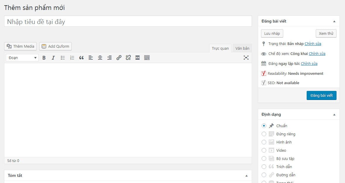 Phần biên tập nội dung của custom post type mới (1)