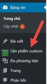 Menu bên trái xuất hiện tên và icon của custom post type mới