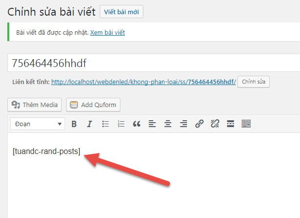 Tạo một bài viết và đặt đoạt shortcode đã tạo