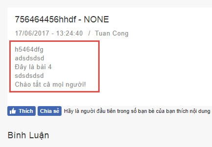 Kết quả hiển thị