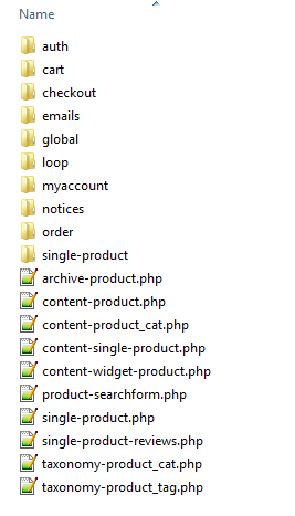 Danh sách các thư mục và tệp php giao diện woocommerce