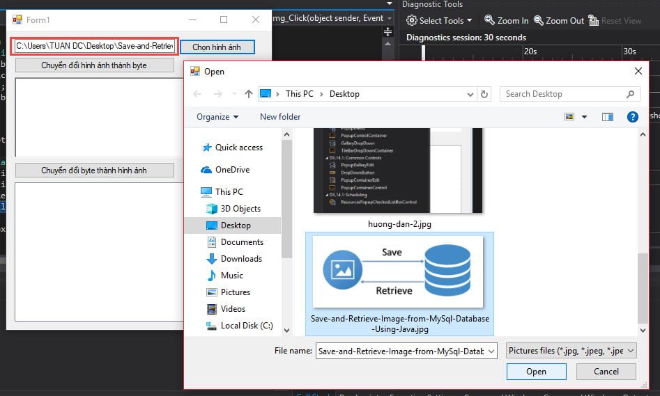 Kết quả là lấy được đường dẫn hình ảnh bằng Open File Dialog