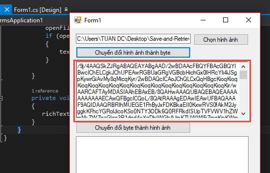 Một đoạn chuỗi byte được chuyển từ hình ảnh