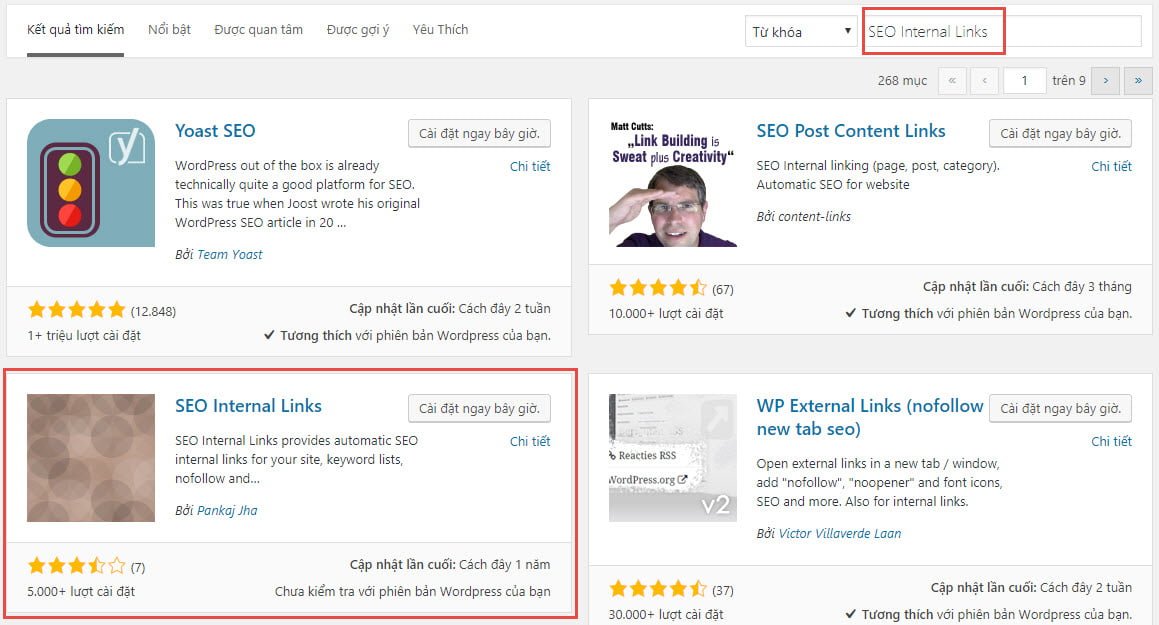 Cài đặt plugin SEO Internal Links