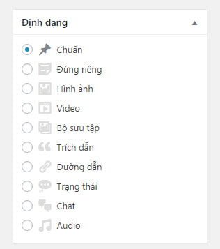 Tất cả định dạng bài viết (post format) hiện tại của WordPress