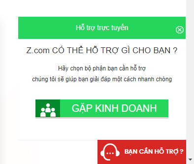 Hỗ trợ trực tuyến trên Z.com không thể gặp kỹ thuật