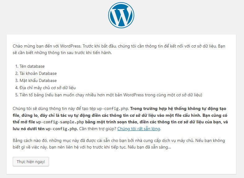 Bảng chỉ dẫn các thông tin bạn cần chuẩn bị để cài đặt WordPress