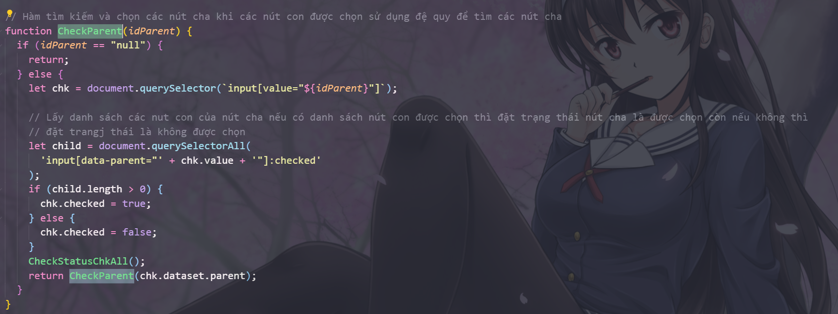 Hàm set chọn các nút cha