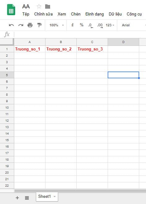 Một Sheet mẫu để test