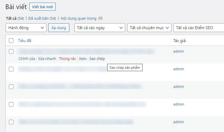 Kết quả sau khi thêm hành động sao chép