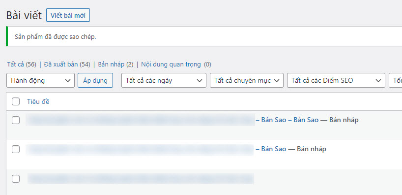 Kết quả hoàn thiện tính năng sao chép